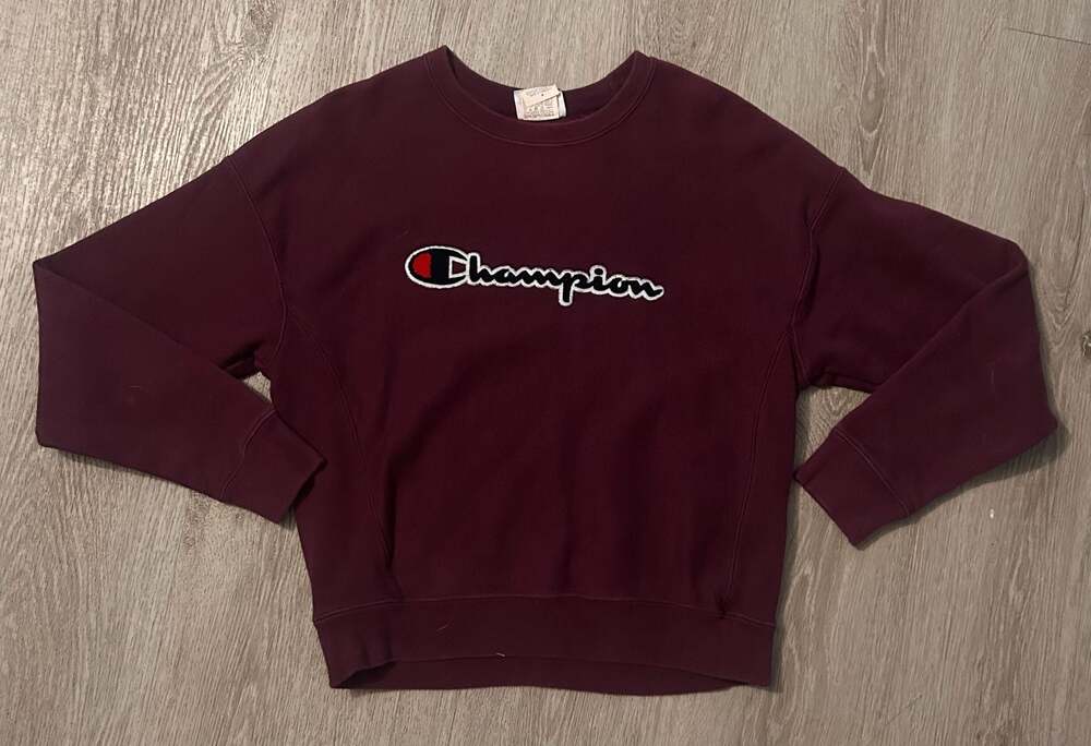 Champion Reverse Weave Maroon Crewneck Sweatshirt with Embroidered Logo